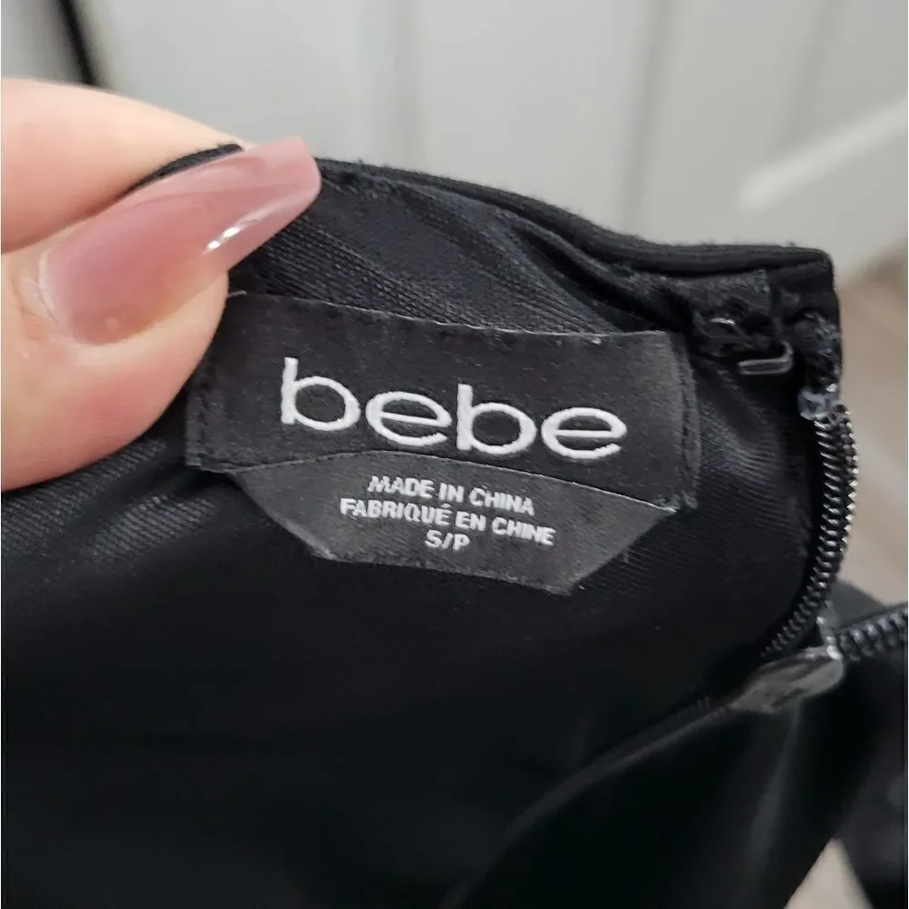 Bebe black mini dress with side ruffle detail